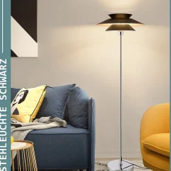 NETTLIFE Lampadaire Salon Noir Moderne E27 1 flamme avec interrupteur à pied Vintage Métal Design Industriel Hauteur 145CM