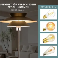 NETTLIFE Lampadaire Salon Noir Moderne E27 1 flamme avec interrupteur à pied Vintage Métal Design Industriel Hauteur 145CM