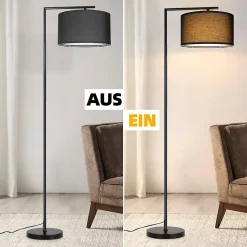 NETTLIFE Lampadaire salon noir, tissu, E27 max 40W, 166cm, sans ampoule