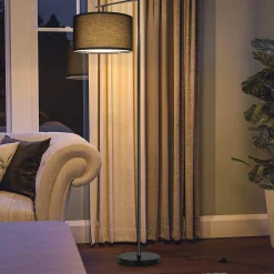 NETTLIFE Lampadaire salon noir, tissu, E27 max 40W, 166cm, sans ampoule