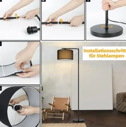 NETTLIFE Lampadaire salon noir, tissu, E27 max 40W, 166cm, sans ampoule