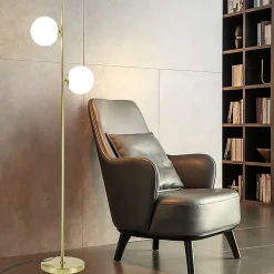 NETTLIFE Lampadaire Salon Moderne - Gold Design Lampadaire E27 Douille Lampe de sol avec interrupteur à pied -166cm