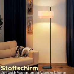 Nettlife Lampadaire Vintage Salon - Lampe sur Pied Tissu Blanc E27 Interrupteur à Pied, Rustique Rétro pour Chambre (Sans Ampoule)