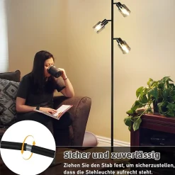 NETTLIFE Lampadaire Vintage Salon Noir Lampe à poser 3 flammes en verre Douille E14 Métal Lampe à poser Orientable 350