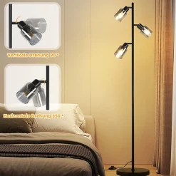 NETTLIFE Lampadaire Vintage Salon Noir Lampe à poser 3 flammes en verre Douille E14 Métal Lampe à poser Orientable 350