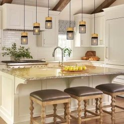 NETTLIFE Lampe à suspendre Vintage Bois veiné Table à manger Noir Industriel E27 25W Suspension