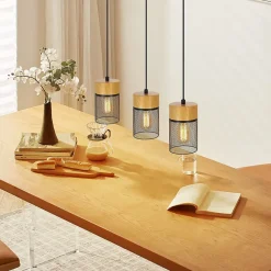 NETTLIFE Lampe à suspendre Vintage Bois veiné Table à manger Noir Industriel E27 25W Suspension