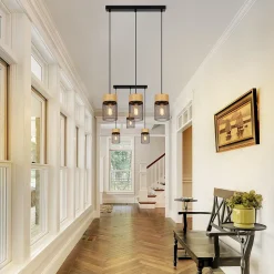 NETTLIFE Lampe à suspendre Vintage Bois veiné Table à manger Noir Industriel E27 25W Suspension