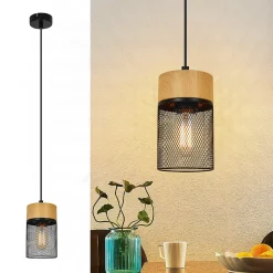 NETTLIFE Lampe à suspendre Vintage Bois veiné Table à manger Noir Industriel E27 25W Suspension