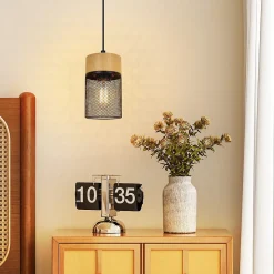 NETTLIFE Lampe à suspendre Vintage Bois veiné Table à manger Noir Industriel E27 25W Suspension