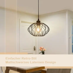 NETTLIFE Lampe à suspension Lampe à suspension noire industrielle - Lampe à suspension Métal Vintage E27 Lampe à suspension Rétro