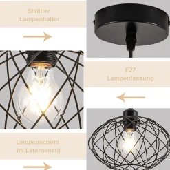 NETTLIFE Lampe à suspension Lampe à suspension noire industrielle - Lampe à suspension Métal Vintage E27 Lampe à suspension Rétro