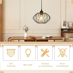 NETTLIFE Lampe à suspension Lampe à suspension noire industrielle - Lampe à suspension Métal Vintage E27 Lampe à suspension Rétro