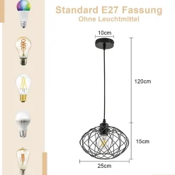 NETTLIFE Lampe à suspension Lampe à suspension noire industrielle - Lampe à suspension Métal Vintage E27 Lampe à suspension Rétro