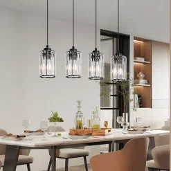 NETTLIFE Lampe à Suspension Pour Table à Manger En Cristal Noir Moderne 4 Flammes E27