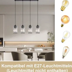 NETTLIFE Lampe à Suspension Pour Table à Manger En Cristal Noir Moderne 4 Flammes E27