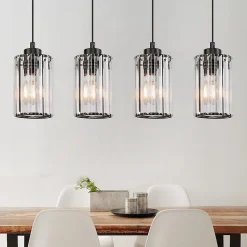 NETTLIFE Lampe à Suspension Pour Table à Manger En Cristal Noir Moderne 4 Flammes E27