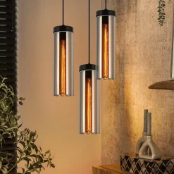 NETTLIFE Lampe à Suspension Pour Table à Manger En Verre Noir Mat Rétro 3 Flammes E27