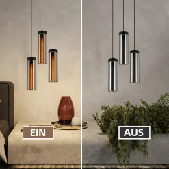 NETTLIFE Lampe à Suspension Pour Table à Manger En Verre Noir Mat Rétro 3 Flammes E27