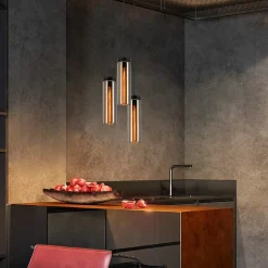 NETTLIFE Lampe à Suspension Pour Table à Manger En Verre Noir Mat Rétro 3 Flammes E27