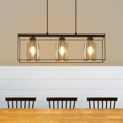 NETTLIFE Lampe à suspension noire 3 flammes en verre vintage E27 lampe à suspension réglable en hauteur