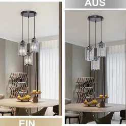 NETTLIFE Lampe à Suspension Pour Table à Manger En Cristal Noir Moderne 3 Flammes E27