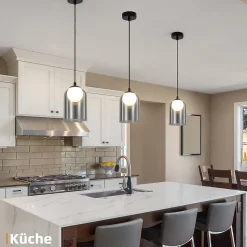 NETTLIFE Lampe à Suspension 1er Vintage Pour Table à Manger Gris Fumé G9, Ovale Hauteur Réglable