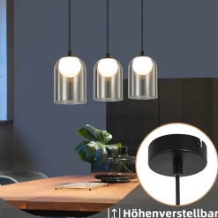 NETTLIFE Lampe à Suspension 1er Vintage Pour Table à Manger Gris Fumé G9, Ovale Hauteur Réglable