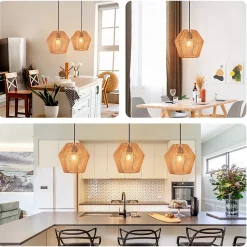 NETTLIFE Lampe à suspension vintage en rotin 150 cm E27 40W