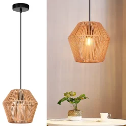 NETTLIFE Lampe à suspension vintage en rotin 150 cm E27 40W