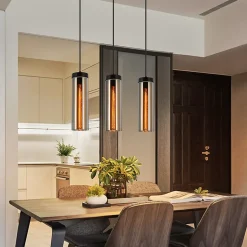 NETTLIFE Lampe à Suspension Pour Table à Manger En Verre Noir Mat Rétro 3 Flammes E27