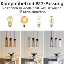 NETTLIFE Lampe à Suspension Pour Table à Manger En Verre Noir Mat Rétro 3 Flammes E27