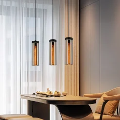 NETTLIFE Lampe à Suspension Pour Table à Manger En Verre Noir Mat Rétro 3 Flammes E27