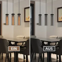 NETTLIFE Lampe à Suspension Pour Table à Manger En Verre Noir Mat Rétro 3 Flammes E27