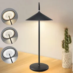 Nettlife lampe de chevet tactile sans fil led lampe de table noire dimmable 1800mha rechargeable avec usb, led, ip44