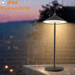 Nettlife lampe de chevet tactile sans fil led lampe de table noire dimmable 1800mha rechargeable avec usb, led, ip44