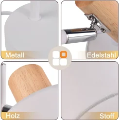 Nettlife lampe de chevet bois vintage 35.5cm e14 lampe de table blanc abat-jour tissu avec interrupteur orientable sans ampoule