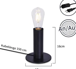 NETTLIFE lampe de chevet lampe de table vintage E27 noir MAX.40W rétro industriel