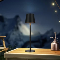Nettlife Lampe de chevet sans fil, LED 2600mAh, lampe de table extérieur rechargeable, tactile, noire, avec USB