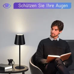 Nettlife Lampe de chevet sans fil, LED RGB 2600mAh, lampe de table extérieur rechargeable, tactile, dimmable, noire, TYPE-C/USB