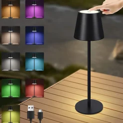 Nettlife Lampe de chevet sans fil, LED RGB 2600mAh, lampe de table extérieur rechargeable, tactile, dimmable, noire, TYPE-C/USB