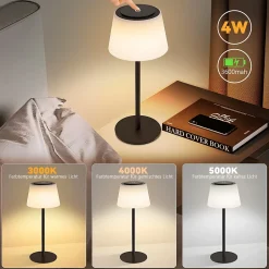Nettlife lampe de chevet sans fil à led, rechargeable par usb, tactile, intensité variable, noire, 3600 mha