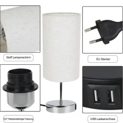NETTLIFE lampe de chevet tactile dimmable avec fonction de charge lampe de table moderne avec USB E27