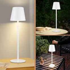 Nettlife Lampe de chevet sans fil, LED 2600mAh, lampe de table extérieur rechargeable, tactile, blanche, avec prise USB