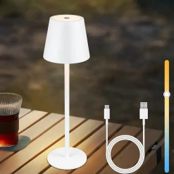 Nettlife Lampe de chevet sans fil, LED 2600mAh, lampe de table extérieur rechargeable, tactile, blanche, avec prise USB