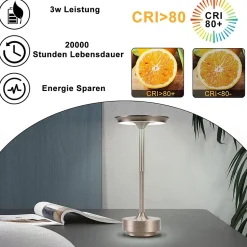 Nettlife lampe de chevet sans fil à piles - lampe de table led tactile à intensité variable avec batterie rechargeable usb