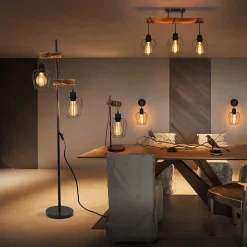 Nettlife Lampe de chevet vintage 1 flamme, métal et bois, E27, interrupteur inclus, sans ampoule