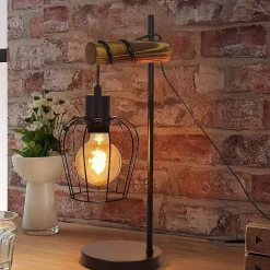 Nettlife Lampe de chevet vintage 1 flamme, métal et bois, E27, interrupteur inclus, sans ampoule