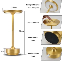 Nettlife lampe de chevet sans fil à piles - lampe de table led tactile à intensité variable avec batterie rechargeable usb