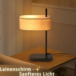 NETTLIFE Lampe de chevet chambre lampe de table vintage - 44,5cm E14 lin noir avec interrupteur rétro